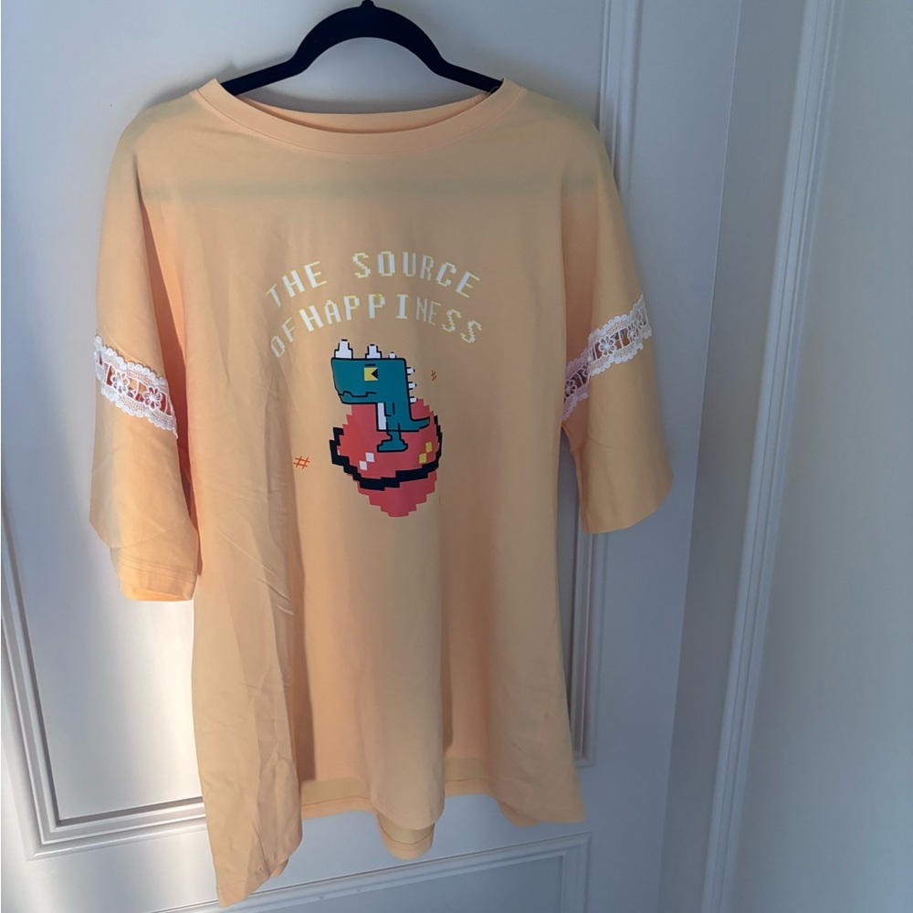 Peach Graphic T-Shirt with Lace Detail